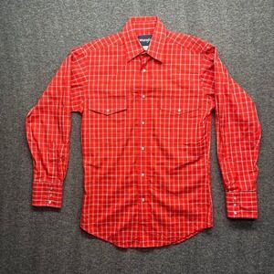 Wrangler Shirt Mens Small Red Western Plaid Pearl Snap Long Sleeve WR112M